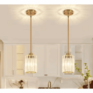 ZSMIHDOH BN1021 1-Light Gold Modern Pendant Light with Crystal Glass Shades and Adjustable Height (2-Pieces)