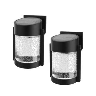 GIGALUMI WL-BLLW-2-WH1 Black Solar Wall Lantern Lights Outdoor Waterproof with Glass（2 Pack）