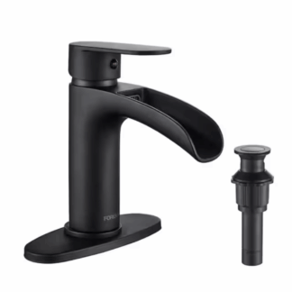 FORIOUS HH0302BD Waterfall Single Handle Bathroom Faucet with Metal Pop-Up Drain, Bathroom Sink Faucet Matte Black in Bathroom