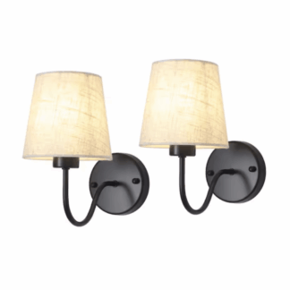 ADSENSTY HD5-B-2-B0114 10.78 in. 1-Light Black Dimmable Vanity Light Bath Sconce Wall Light with Linen Beige Fabric Shade (Set of 2)