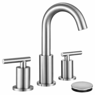 MTTCLE BF002N-003 8 in. Widespread Double Handle Bathroom Faucet with Drain and Gooseneck in Brushed Nickel
