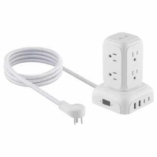 LTS-P03 6 ft. 8-Outlet Surge Protector Mini Tower with 2 USB-A and 2 USB-C, White