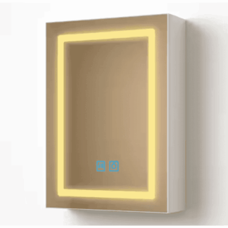 FUFU&GAGA C-THD-450052-01 19.7 in. W x 27.6 in. H Rectangular Bathroom White Medicine Cabinet with Mirror Doors, Storage Shelf, Surface Mount