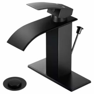 AKLFGN TPLT-003H-DP-TLXS Single Handle Waterfall Bathroom Faucet for 1 or 3 Hole, Bathroom Sink Faucet with Lift Rod Drain in Matte Black