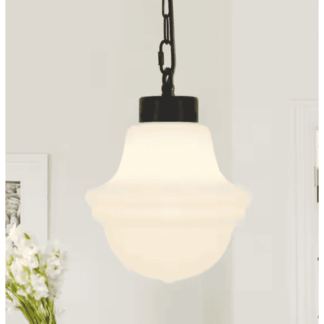 LWYTJO ZJD00113-1-B+MW-UL Myrtis 8.26 in. 1-Light Black Schoolhouse Metal Pendant Light with Frosted Opal Glass Shade Adjustable Pendant