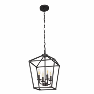 Briignite HR-ZX17201FGD-1BP3 8 in. Black 4-Light Geometric Open Cage Pendant Chandelier for Dining Room and House Foyer Lighting