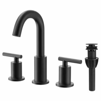 MTTCLE BF002B-002 8 in. Widespread Double Handle Mid Arc Bathroom Faucet with Drain in Matte Black (1-Pack)