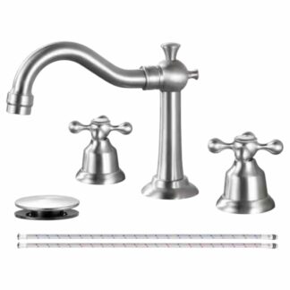 AKLFGN TPLT-030LS-XS Double Handle 8 in. Widespread Bathroom Faucet 3 Hole Bathroom Sink Faucet with Pop-Up Drain in Brushed Nickel