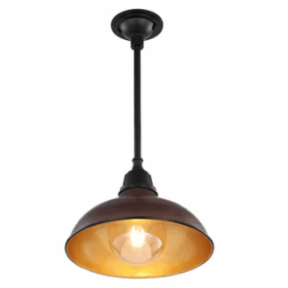 JONATHAN Y JYL7611G Jasper 12.25 in. 1-Light Wood Finish/Copper Farmhouse Industrial Indoor/Outdoor Iron LED Pendant