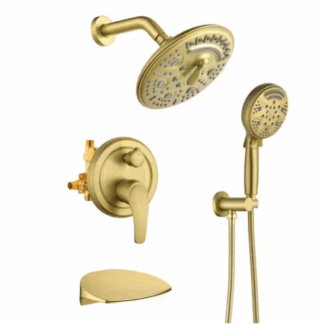 FLG SS-0111-BG Single-Handle 9-Spray Tub and Shower Faucet with 8 in. Shower Head and Tub Spout in Brushed Gold (Valve Included)