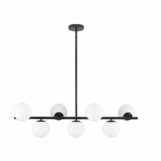 ADSENSTY HD5-7B-ZJD00148 7-Light Dimmable Black Modern White Glass Globe Sputnik Linear Chandelier for Kitchen Island with no bulbs included