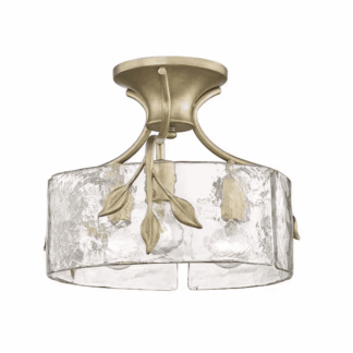 Golden Lighting 3160-SF WG-HWG Calla 15.125 in. 3-Light White Gold and Hammered Water Glass Semi-Flush Mount
