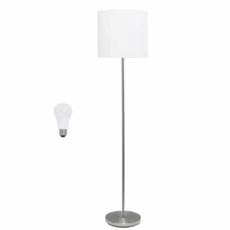 Creekwood home CWF-3005-WH-LB Vista 57 in. Brushed Nickel/White Shade Contemporary Standard Floor Lamp for Living Room with LED Bulb Included
