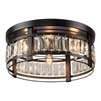 IHOMEadore MD-C2270110V 13.3 in. 3-Light Matte Black Modern Drum Crystal Flush Mount Ceiling Light