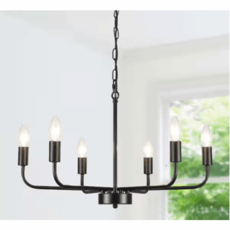 LWYTJO R-D0167-6-B 6-Light Black Farmhouse Candle Linear Chandelier for Living Room with no bulbs included