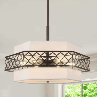 ZSMIHDOH BN1016 6-Light Modern Farmhouse Black Fabric Drum Chandelier for Living Room Kitchen Entryway Hallway Foyer