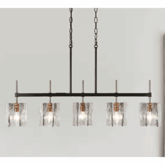 LNC LIYFFQ287H5F8C Echonalyri Modern 5-Light Glam 35.4 in. W Black and Brass Island Chandelier with Geometric Gray Textured Glass Shades