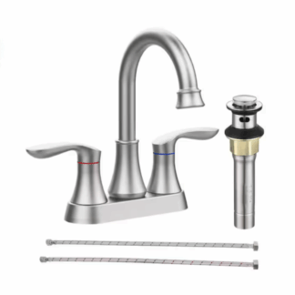 Waterpar WP-4011-NP 4 in. Centerset Double Handle High Arc Bathroom Faucet with Drain Kit Included and Pop-up Drain in Brushed Nickel