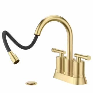 Kadilac HDZY01CL-BG Brushed Gold Faucet for Bathroom Sink, 4 in. 2 Handle 3 Holes Stainless Steel Pop-Up Drain and Supply Lines