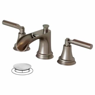 BWE A-916459-N 8 in. Widespread Double-Handle 3-Hole Waterfall Bathroom Faucet Water-Saving with Metal Drain in Brushed Nickel