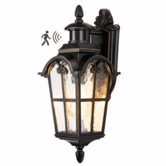 HOWL07B 16.8 in. Black Motion Sensing Dusk to Dawn Outdoor Hardwired Wall Lantern Scone with No Bulbs Included