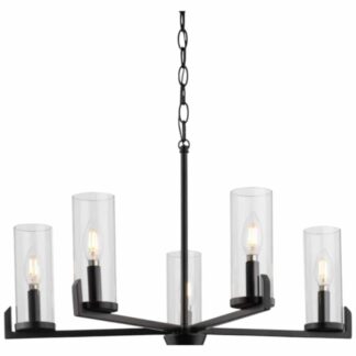Progress Lighting P400426-31M Pellum Collection 25 in. 5-Light Matte Black Modern Traditional Chandelier for Dining Room