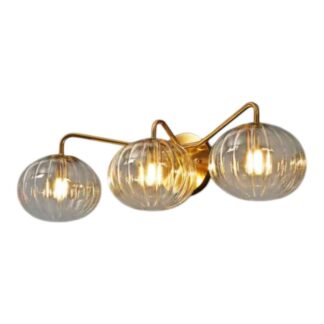 LNC LNFIBZQ5175X9C Modern 23.6 in. 3-Light Plated Brass Vanity Light with Pumpkin Clear Glass Shades for Bathroom Vanity and Makeup Mirror