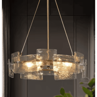 Zevni Z-782AIYZ3-4903 Glacera 6-Light Glass Drum Chandelier with Copper-Tone Finish, Contemporary Pendant Light for Kitchen Island or Entryway
