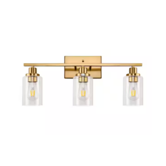 Briignite HR-JQ01101CGD-1AP1 24 in. 3-Light Gold Vanity Light, Contemporary Bathroom Lighting with Frosted Glass Shades