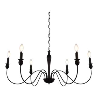 YANSUN H-DZ021 Modern Farmhouse Dining Room Chandelier 6-Light Mattle Black Large Island Candlestick Chandelier Pendant