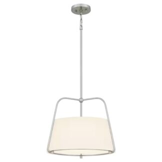 DSI LIGHTING DSHD36956B Corbin 3-Light Brushed Nickel Shaded Pendant Light with White Opal Glass Shade