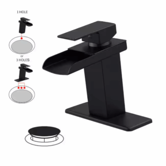 BWE A-96009-Black Waterfall Single Hole Single-Handle Low-Arc Bathroom Faucet With Pop-up Drain Assembly in Matte Black