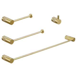 BWE A-91056-BG 4-Piece Bath Hardware Set with Towel Bar Towel Hook and Toilet Paper Holder in Brushed Gold