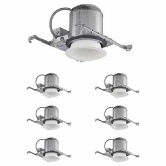 CER105B 6 in. Aluminum E26-Base Bulb White Baffle Recessed Can Light Trim New Construction, 6-Pack