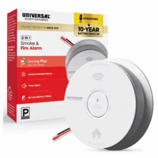 Universal Security Instruments USI/SM/HW10YR/P Hardwired and 10-Year Battery Backup Smoke Detector with Photoelectric Sensor and Voice Alert