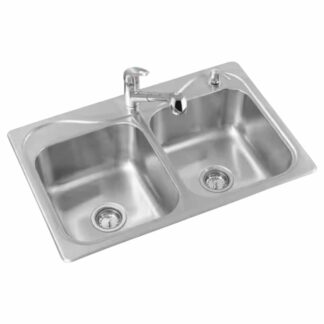 STERLING K-R11402-2PC-NA Southaven Drop-In Stainless Steel 33 in. 2-Hole Double Bowl Kitchen Sink with Pull-Out Sink Faucet and Soap Dispenser
