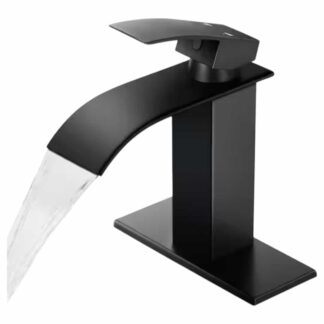 AKLFGN H-AM-003B-DP-1 Waterfall Single Handle Single Hole Low-Arc Bathroom Faucet Bathroom Drip-Free Vanity Sink Faucet in Matte Black