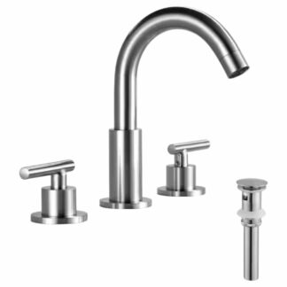 FLG HAWM-0238-BN 8 in. Widespread Double Handle Bathroom Sink Faucet with Pop-Up Drain Assembly Brass Basin Vanity Taps in Brushed Nickel