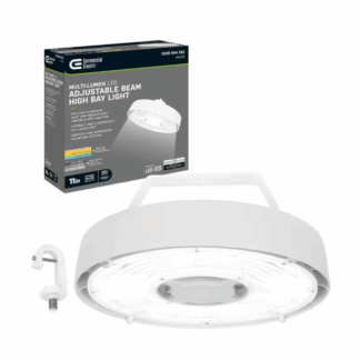 Commercial Electric 502531311 1-Pack 11 in. 400-Watt Equivalent LED Dimmable White High Bay Light Adjustable Beam 3500K 4000K 5000K 9000-13500 Lumens