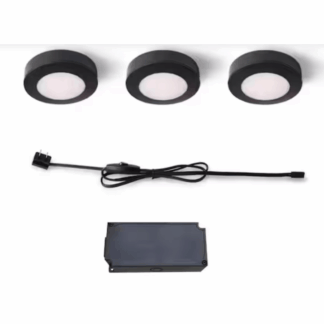 Commercial Electric 22343KITJ5-BK Plug-In 3-Light Black Dimmable Color Changing Integrated LED 5CCT Under Cabinet Puck Light with J-box