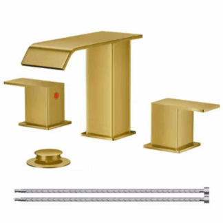 FURUISI H31H8G 8 in. Widespread Double Handle Bathroom Faucet with Pop-up Drain in Gold