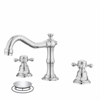 BWE A-916452-C-4 8 in. Widespread 2-Handle 3-Hole Bathroom Faucet with Drain Kit and cUPC Water Supply Lines in Polished Chrome