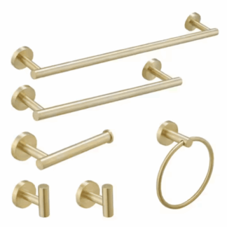 BWE A-91020-6-BG 6-Piece Modern Bath Hardware Set with Towel Ring Toilet Paper Holder Towel hook and Towel Bar Wall Mount in Brushed Gold