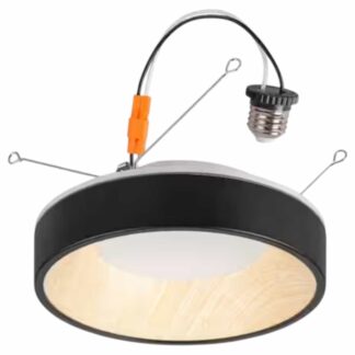 Commercial Electric 63330101 6 in. Retrofit Matte Black White Oak Accent Integrated LED Recessed Light Trim Night Light Feature Adjustable CCT
