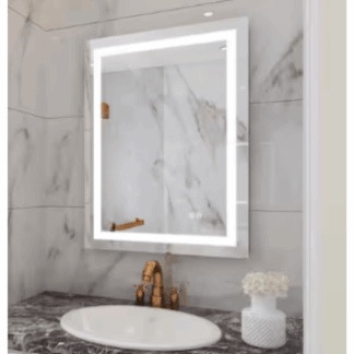 FORCLOVER FRIMFTH31M2432 24 in. W x 32 in. H Rectangular Frameless Dimmer Anti-Fog Wall LED Bathroom Vanity Mirror in Silver