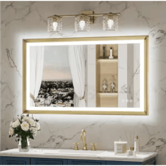 hd-JSDJ10161gd 40 in. W x 24 in. H Rectangular Framed LED Lighted Bathroom Vanity Mirror with Light in Gold with Backlit and Anti-Fog