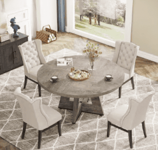 BYBLIGHT BB-XK00468XYF Roesler Farmhouse Gray Wood 47 in. W Pedestal Round Dining Table without Chairs, Kitchen Dining Table Seats 4
