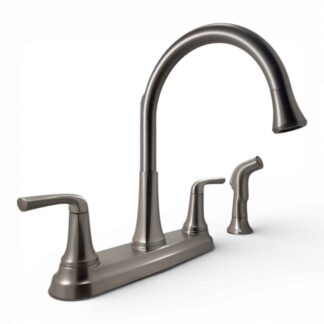 Model F-036-4LRGS (Nationally Known Retailer) Double Handle Deck-Mount Kitchen Faucet with Optional Side Sprayer in Stainless Finish