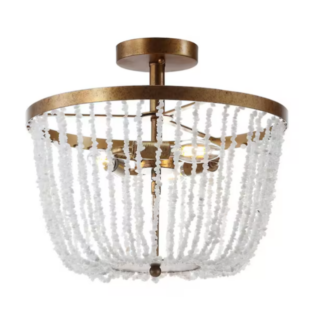 Jonathan Y JYL9021A Georgian 15 in. Stone/Metal LED Flush Mount, Antique Gold / White