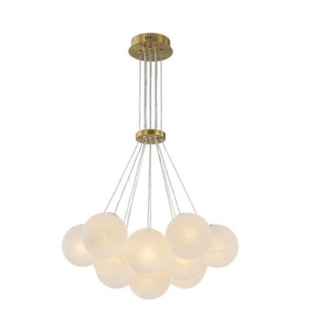 Rennnsan CL8101-65218 Mina 13-Light Brushed Gold Hanging Glass Moon Globe Chandelier with Cloudy Marble Stone Style Bubbles